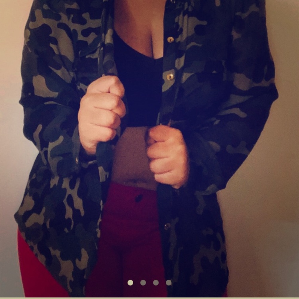 Camouflage Sheer Button Up Top